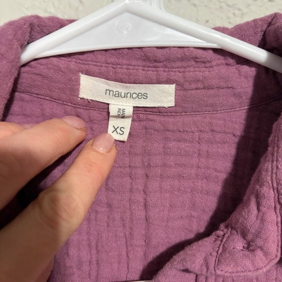 Maurices Womens XS Purple Double Gauze Cotton Button Down Short Sleeve Shirt - Picture 3 of 4